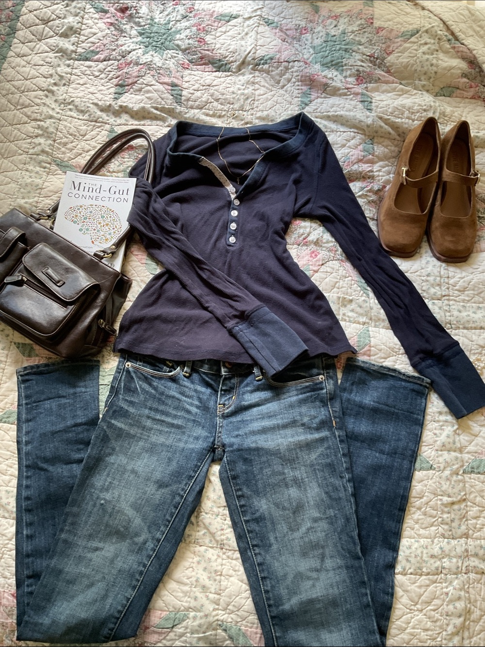 Women’s Long-Sleeve Henley Top in Navy